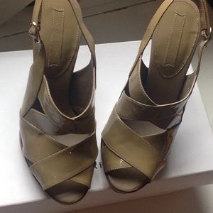 Clay colored patent leather heels